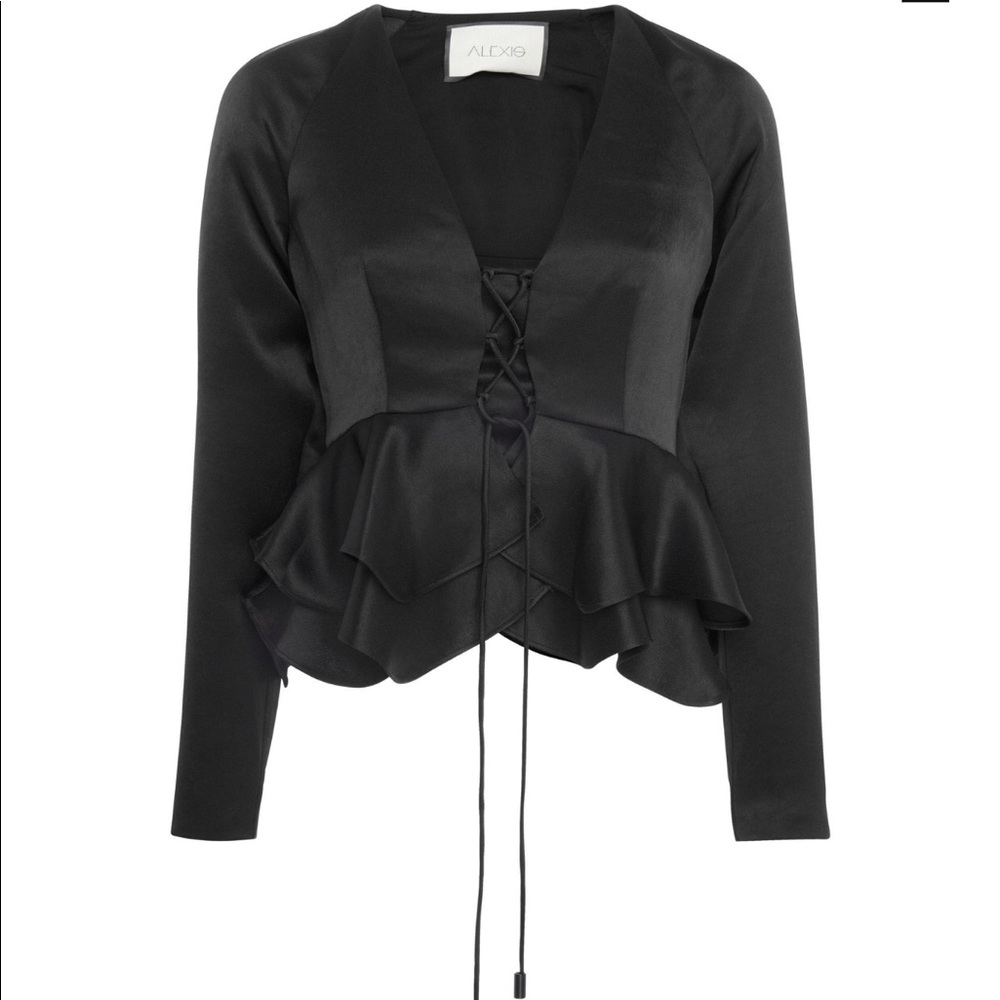 NWOT Alexis Reagan Lace-up Satin Peplum Blouse